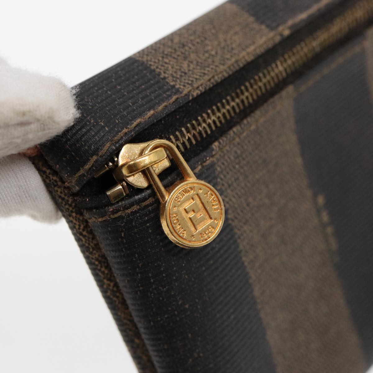 FENDI Pecan Canvas Shoulder Bag Brown Black 83448