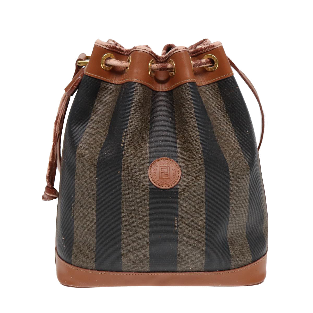 FENDI Pecan Canvas Shoulder Bag Brown Black 83448