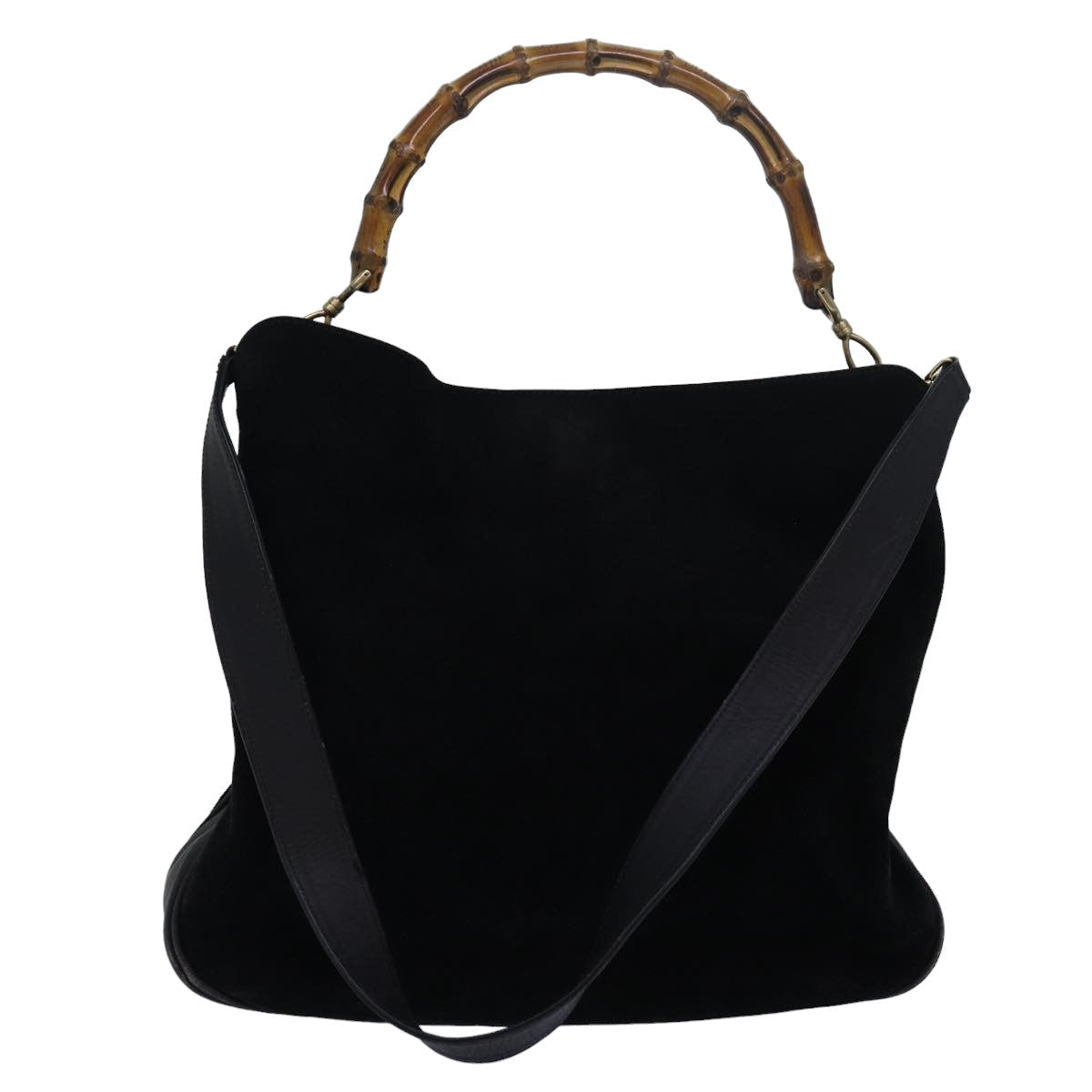 GUCCI Bamboo Hand Bag Suede 2way Black 83450