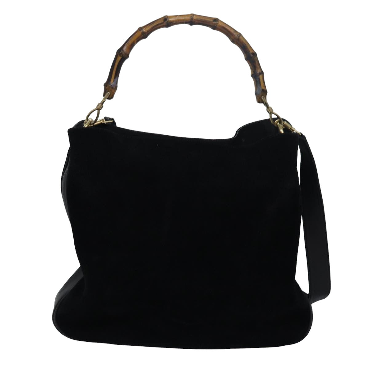 GUCCI Bamboo Hand Bag Suede 2way Black 83450