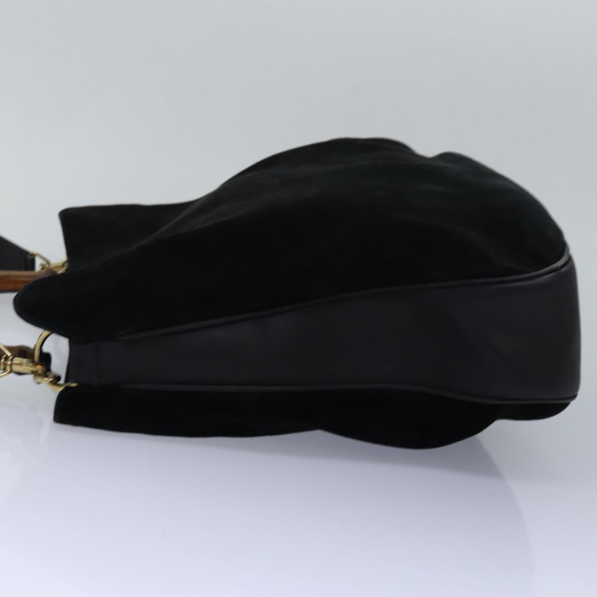 GUCCI Bamboo Hand Bag Suede 2way Black 83450