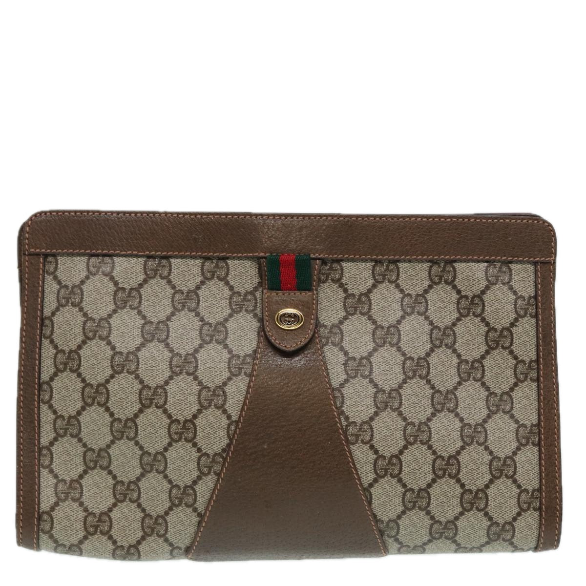 GUCCI GG Supreme Clutch Bag PVC Leather Beige 89 02 075 83474