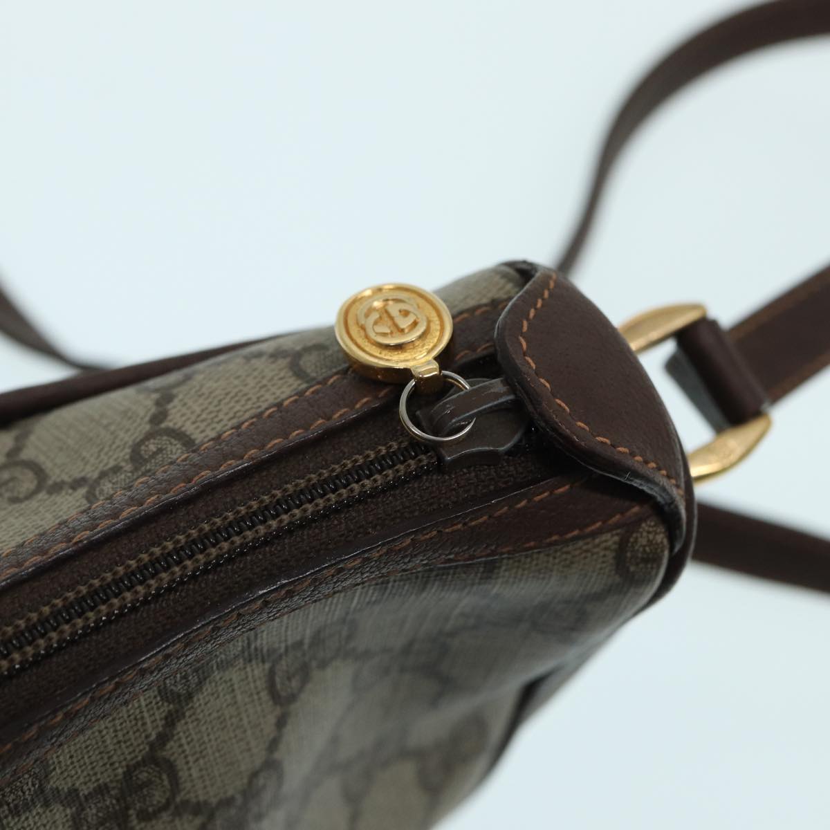 GUCCI GG canvas Web Sherry Line Shoulder Bag PVC Leather Beige 83475