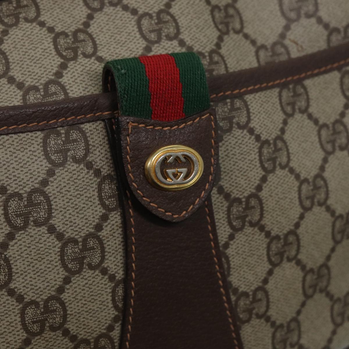 GUCCI GG canvas Web Sherry Line Shoulder Bag PVC Leather Beige 83475