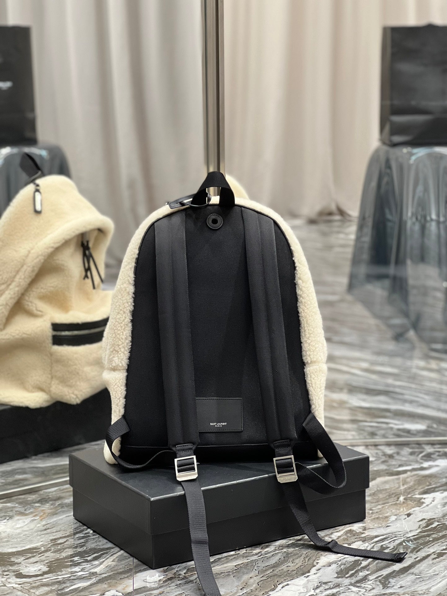 YSSL Fleece Backpack Beige For Women, Women’s Bags 16.1in/41cm YSL