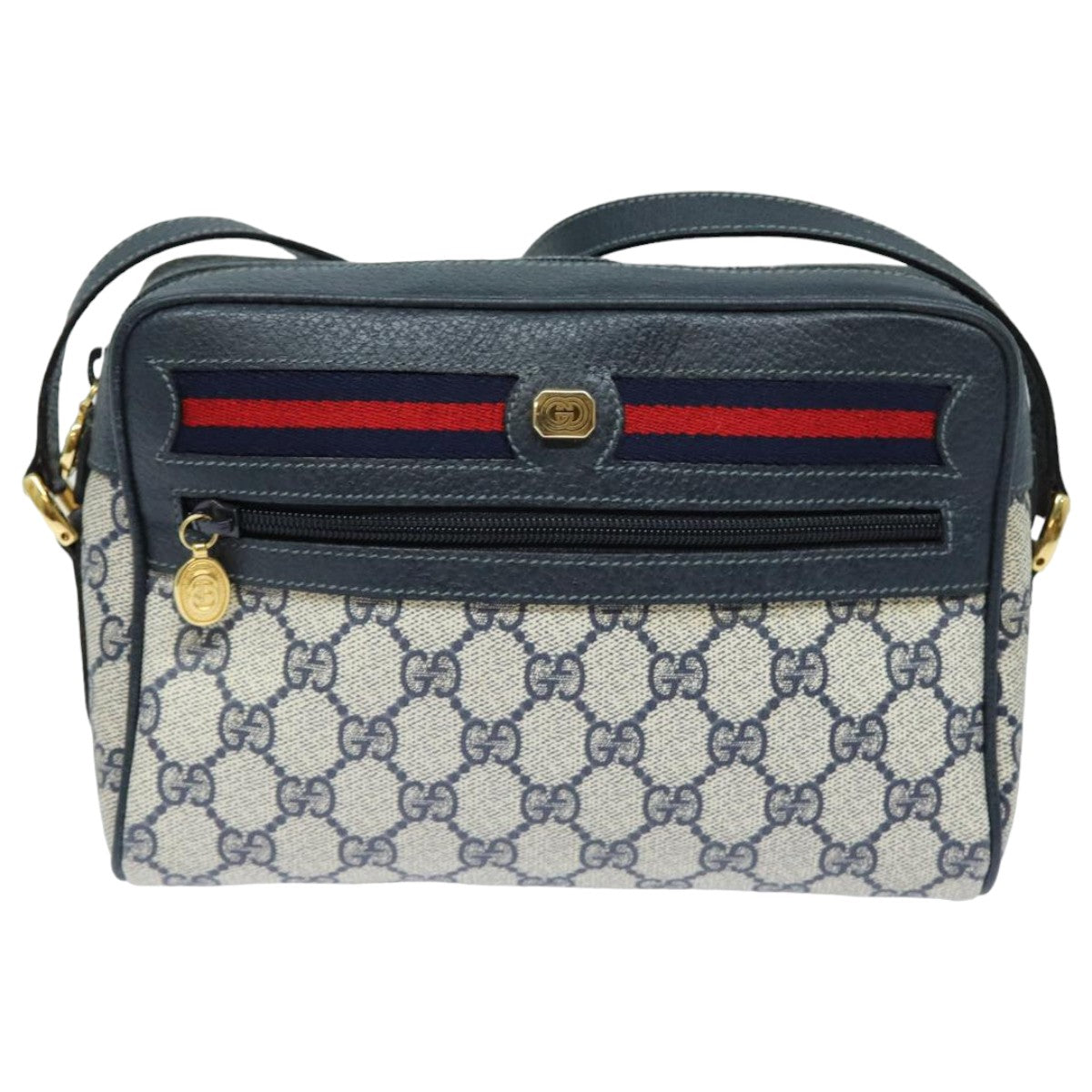 GUCCI GG Supreme Sherry Line Shoulder Bag PVC Navy Red 83572