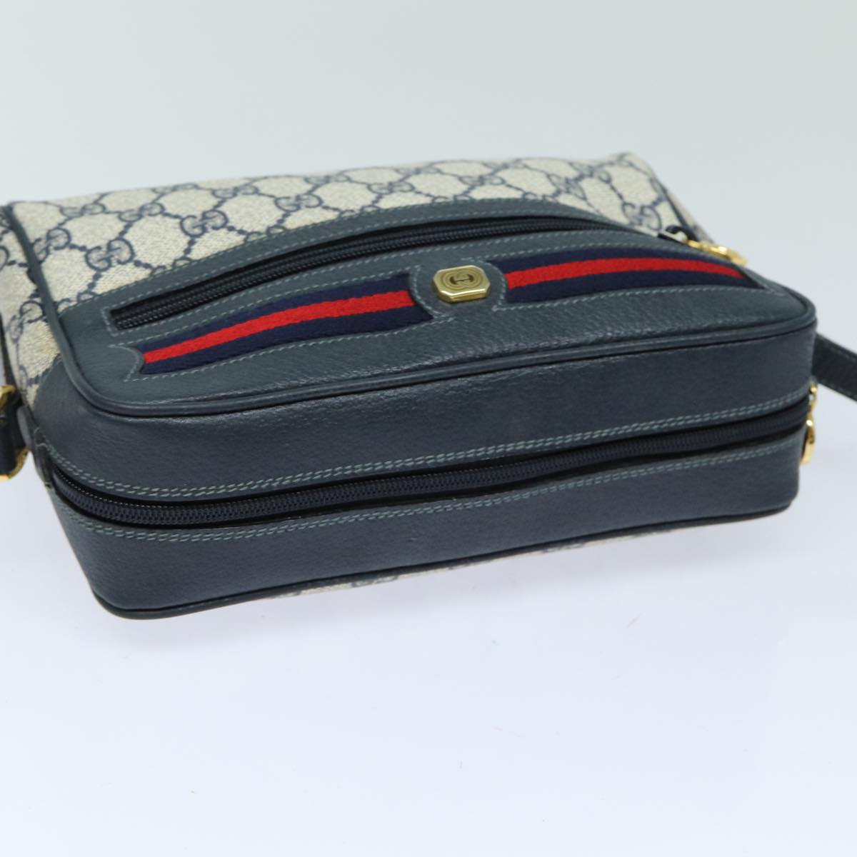 GUCCI GG Supreme Sherry Line Shoulder Bag PVC Navy Red 83572