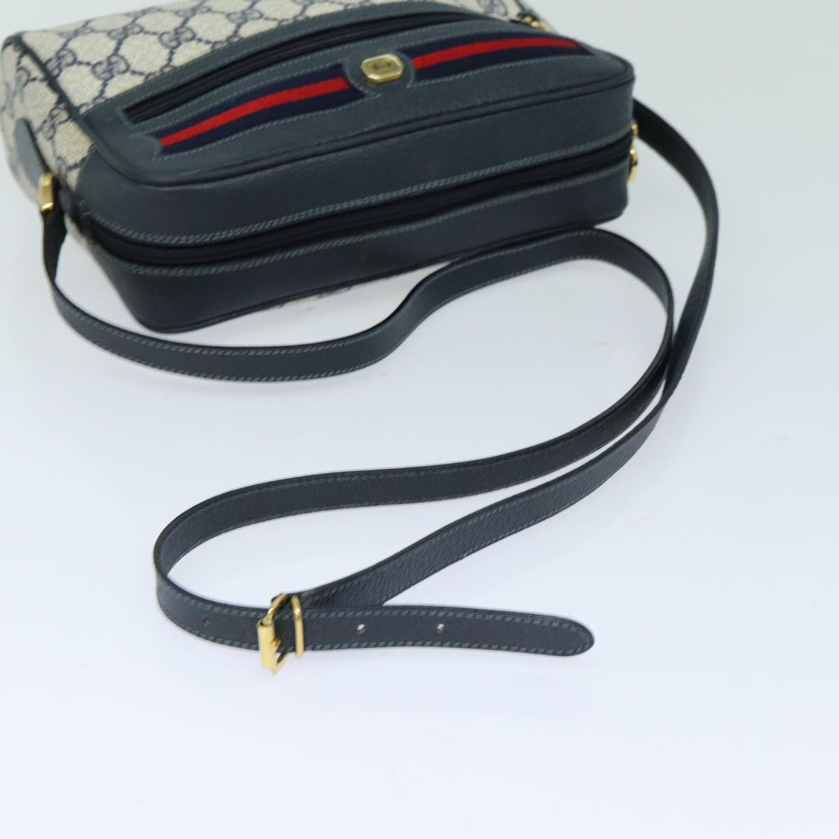 GUCCI GG Supreme Sherry Line Shoulder Bag PVC Navy Red 83572