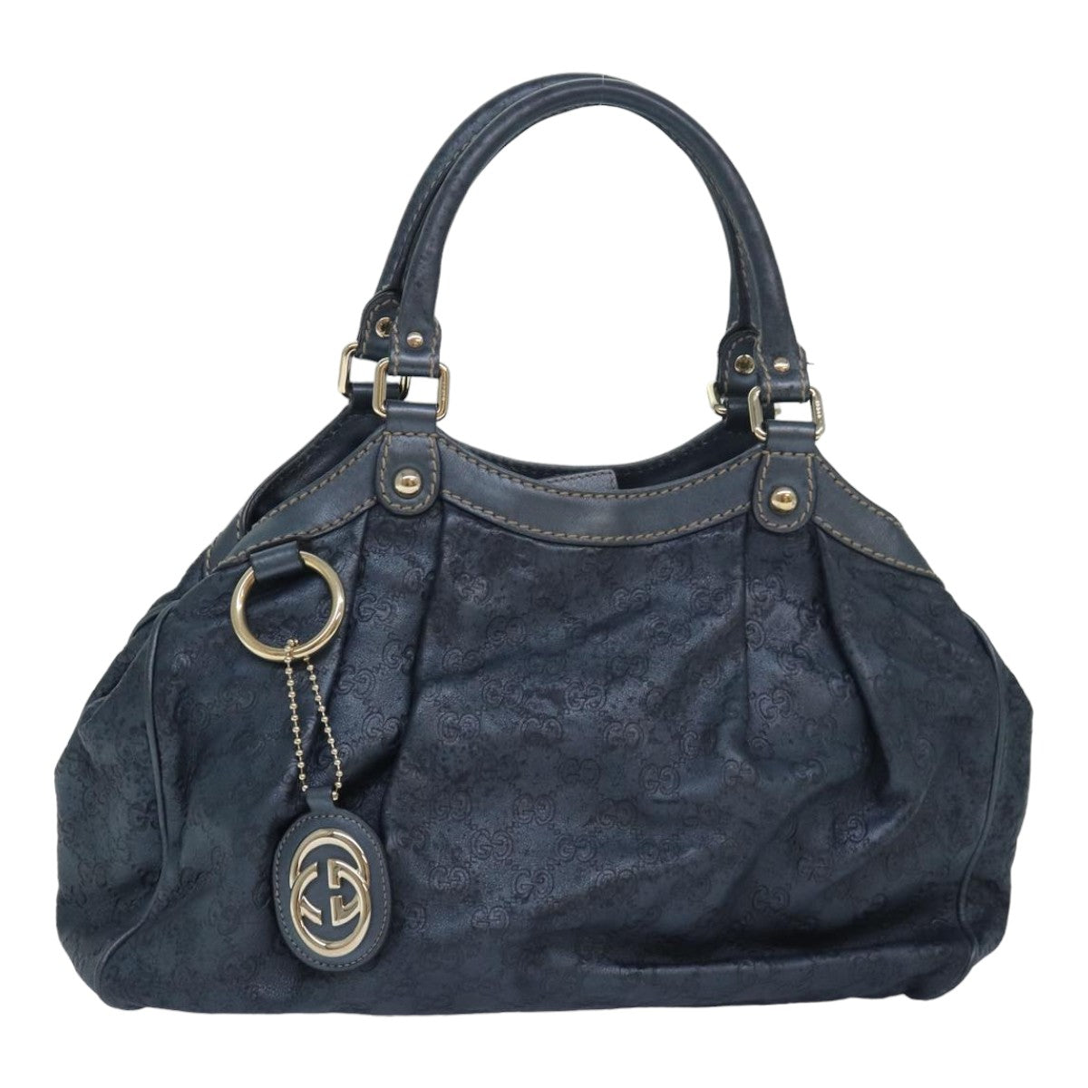 GUCCI GG Canvas Tote Bag Guccissima Leather Blue 211944 83703