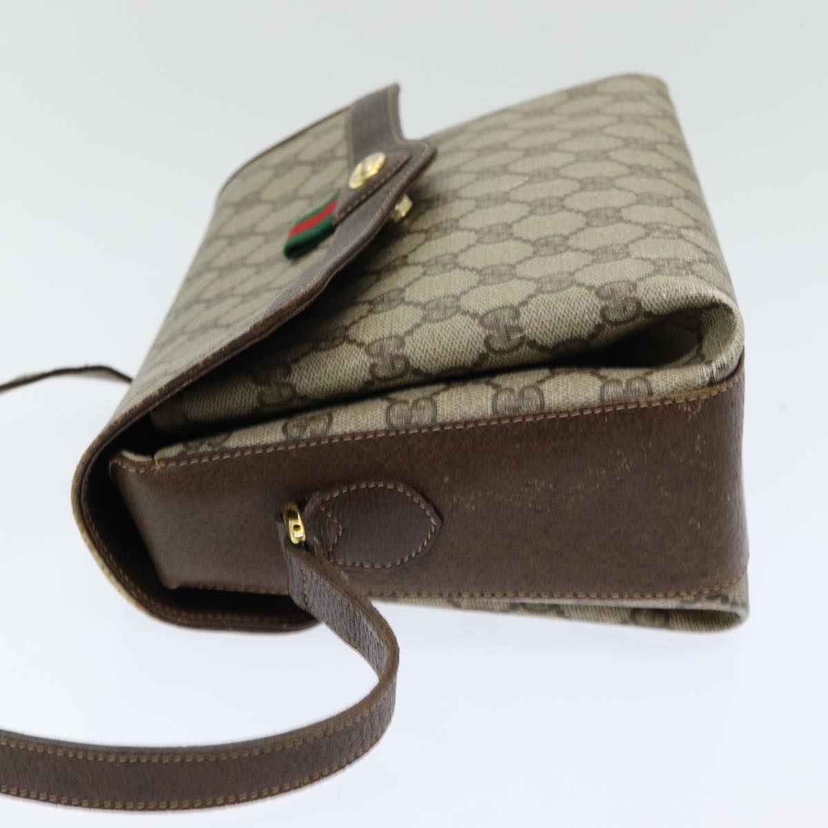 GUCCI GG Supreme Web Sherry Line Shoulder Bag PVC Beige 83722