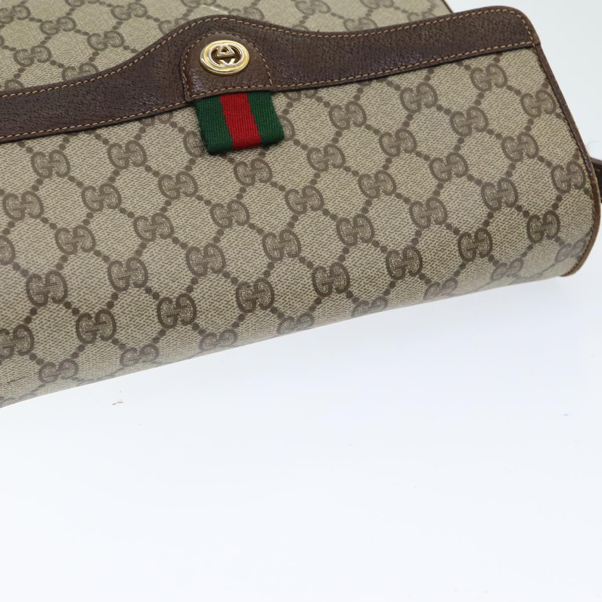 GUCCI GG Supreme Web Sherry Line Shoulder Bag PVC Beige 83722