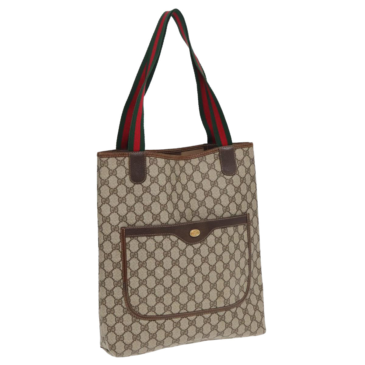 GUCCI GG Canvas Web Sherry Line Tote Bag PVC Leather Beige Green Red 83817