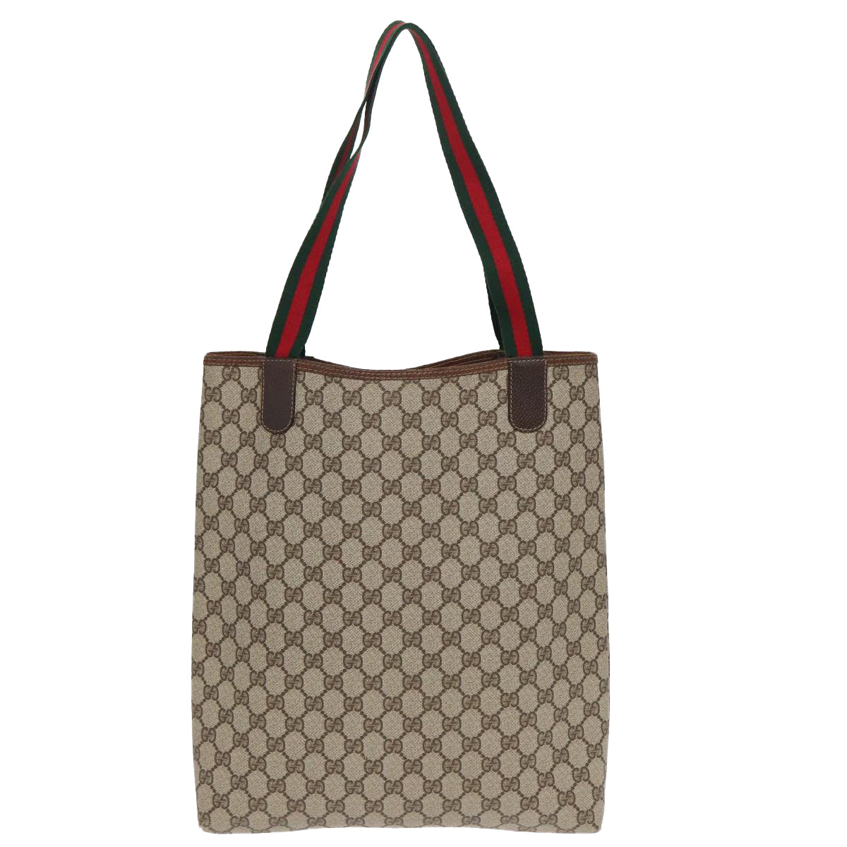 GUCCI GG Canvas Web Sherry Line Tote Bag PVC Leather Beige Green Red 83817