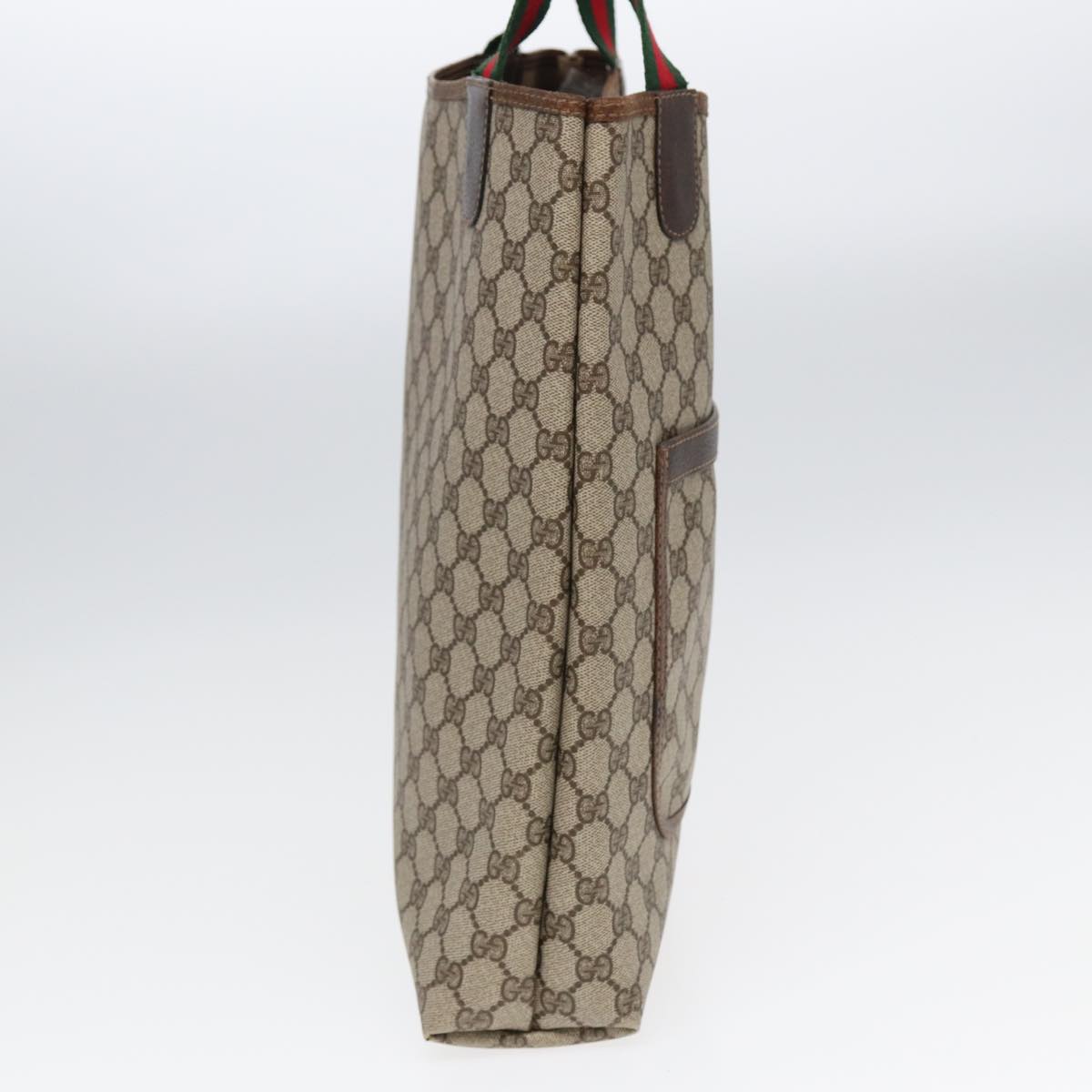 GUCCI GG Canvas Web Sherry Line Tote Bag PVC Leather Beige Green Red 83817