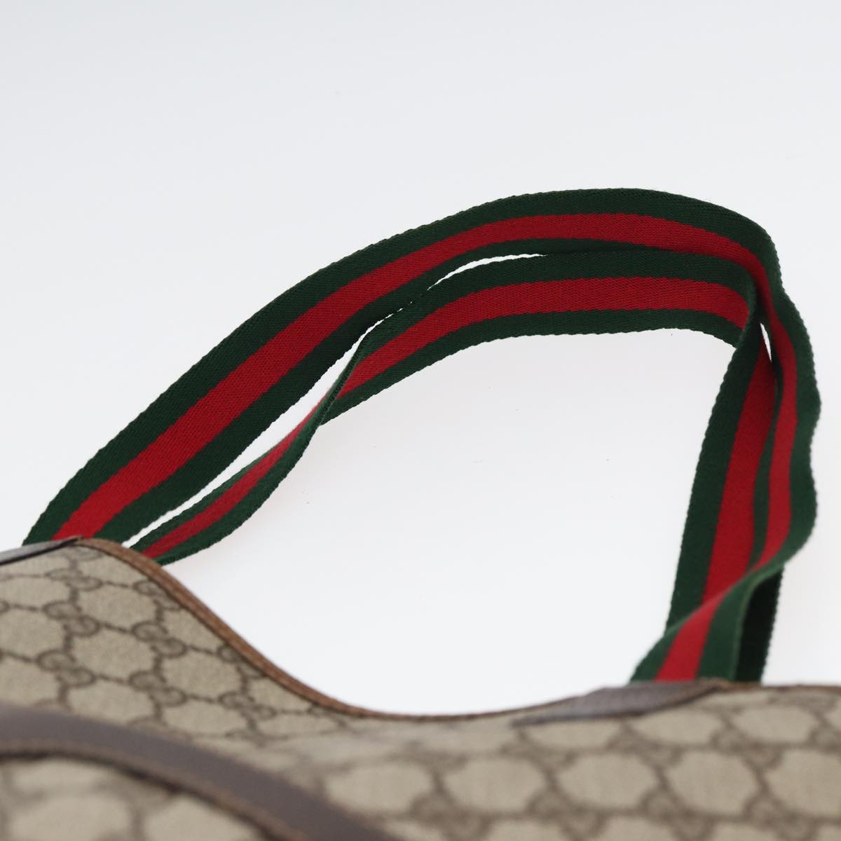 GUCCI GG Canvas Web Sherry Line Tote Bag PVC Leather Beige Green Red 83817