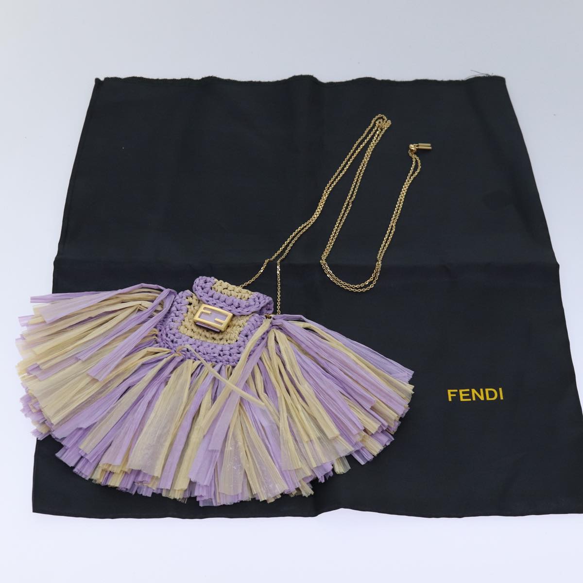 FENDI Airpods pouch Pico Bucket Raffia Beige Purple 83833