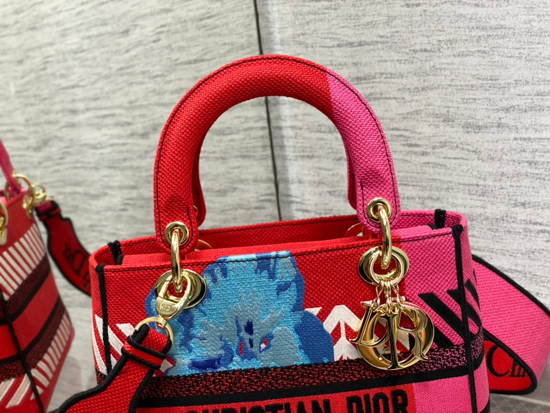 GLAMI MeGLAMIum Lady D-Lite Bag D-GlamIower Pop Embroidery, Bright Pink Multicolor Handbags, 24cm CD M0565OROO_M885