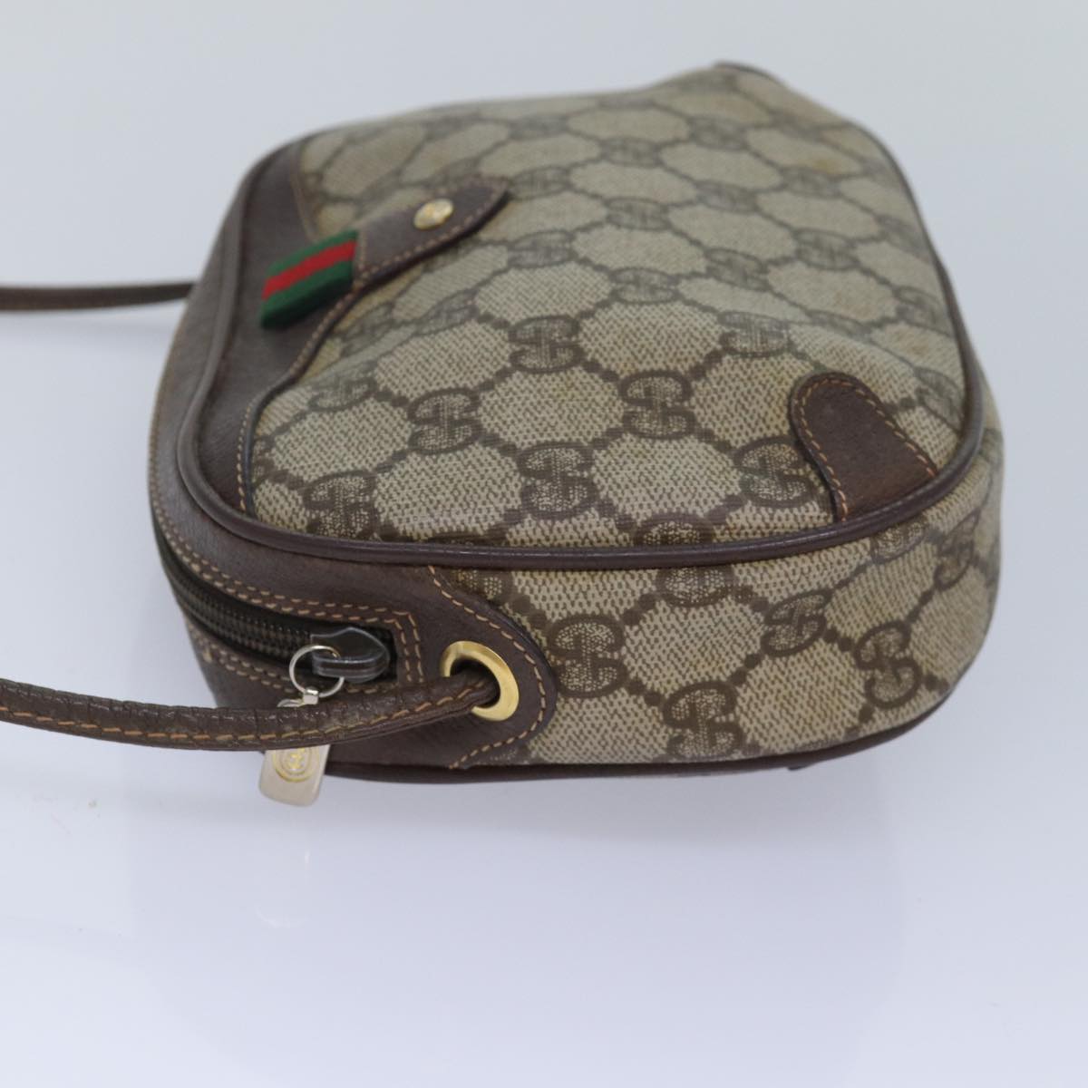 GUCCI GG Supreme Web Sherry Line Shoulder Bag PVC Beige 156 02 066 83926