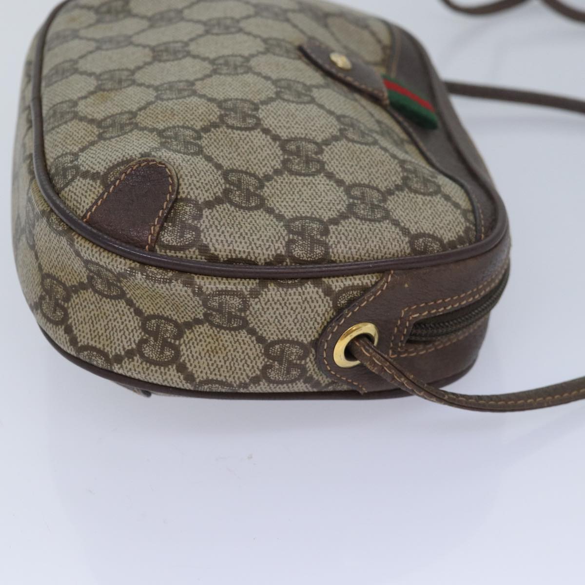 GUCCI GG Supreme Web Sherry Line Shoulder Bag PVC Beige 156 02 066 83926