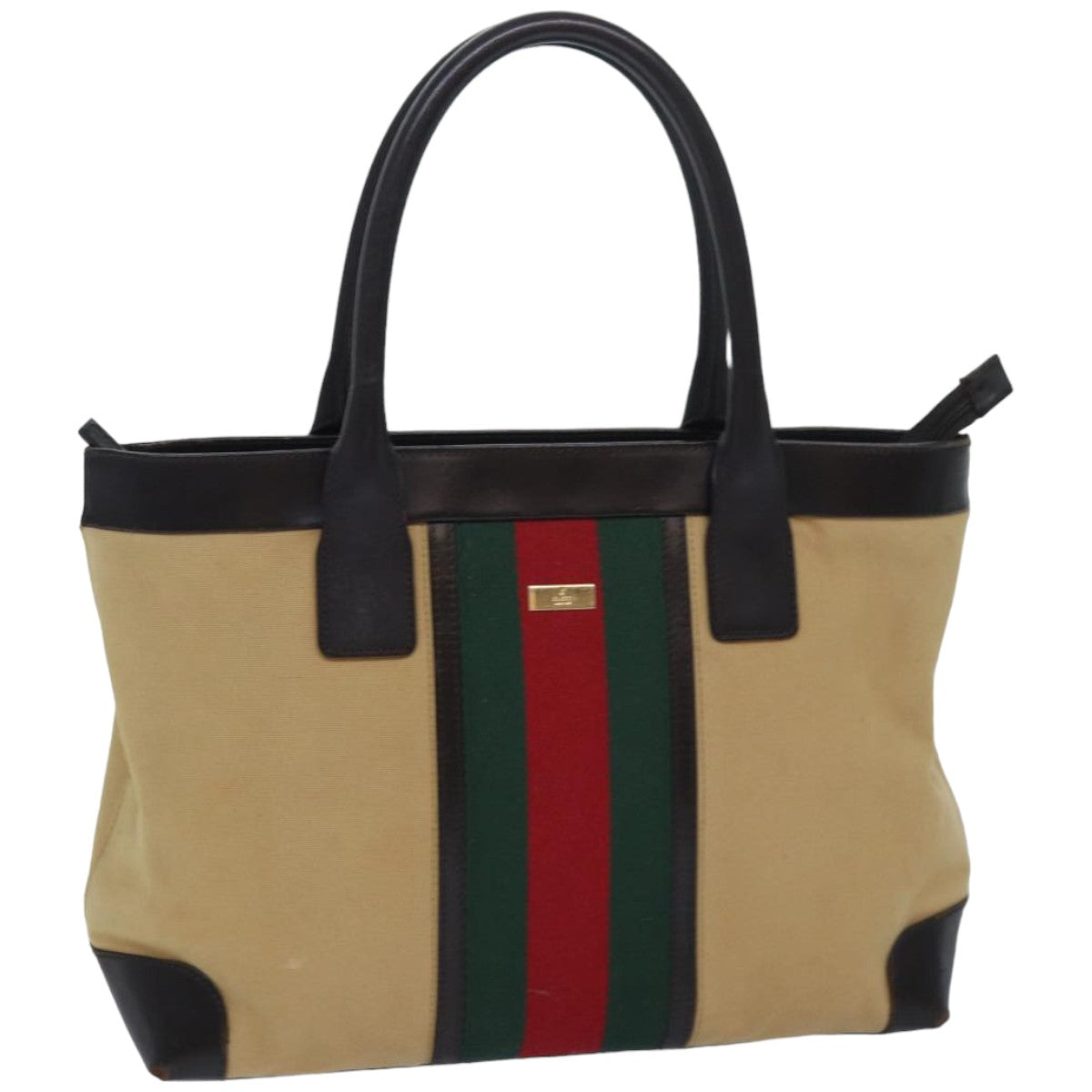 GUCCI Web Sherry Line Tote Bag Canvas Beige Red Green 002 1119 83934
