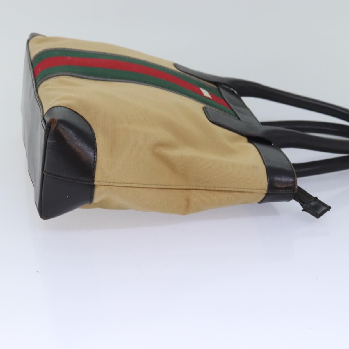 GUCCI Web Sherry Line Tote Bag Canvas Beige Red Green 002 1119 83934