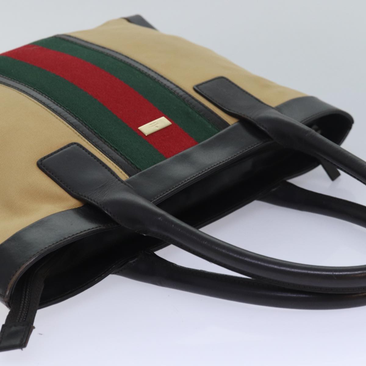 GUCCI Web Sherry Line Tote Bag Canvas Beige Red Green 002 1119 83934