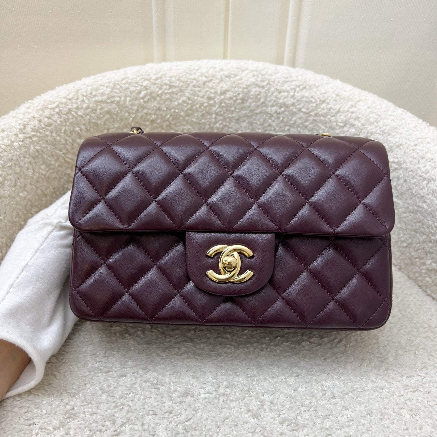 GLM-Classic Rectangle Mini Flap Bag in Burgundy Lambskin and LGHW