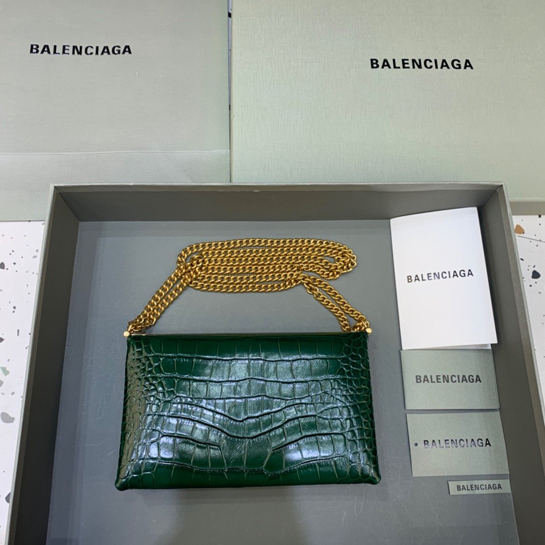 Balen Triplet Small Bag CrocoGLAMIle Embossed Green, For Women,  Bags 8.3in/21cm