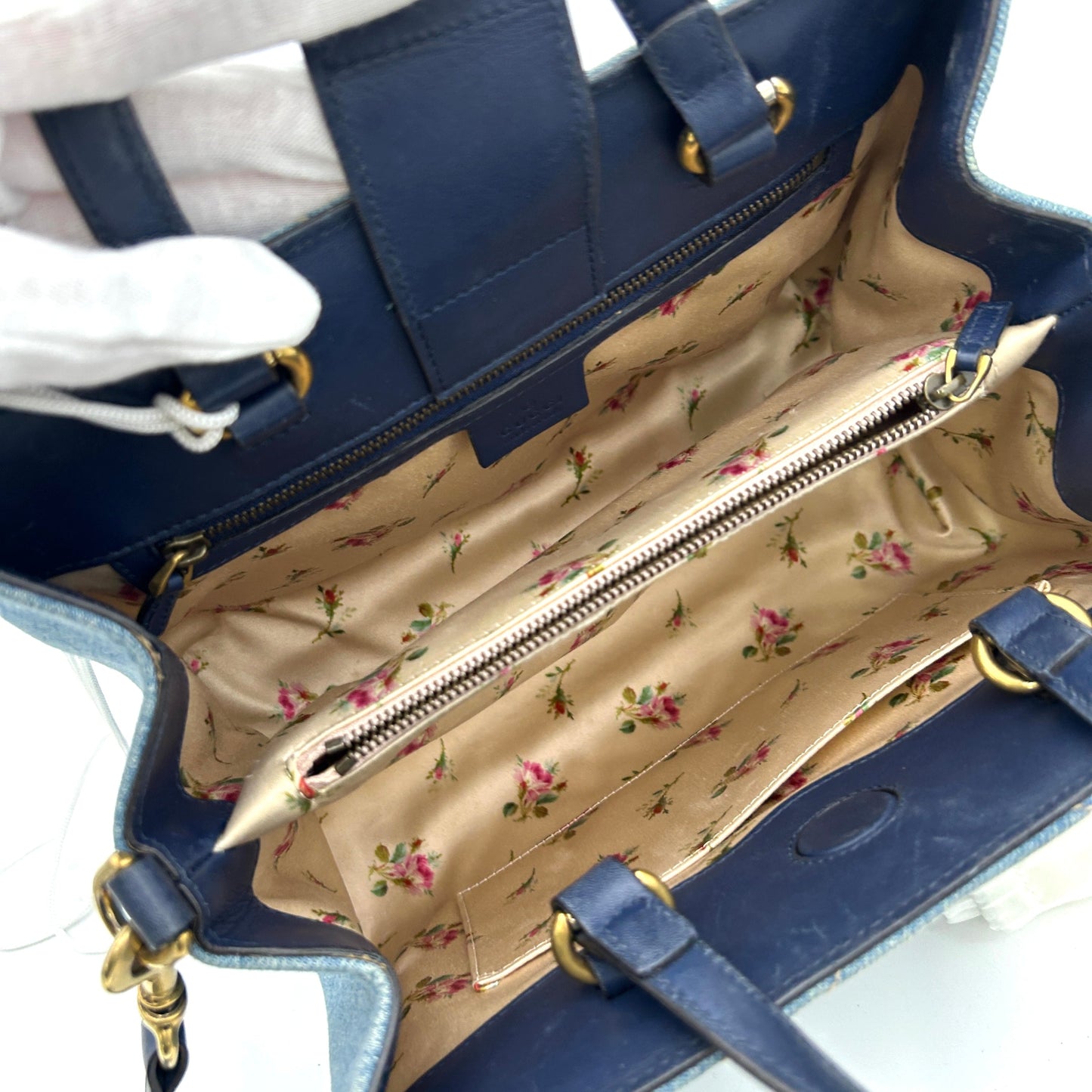 GLM-- Denim Matelasse Small Pearly GG Marmont Tote Blue LA26996