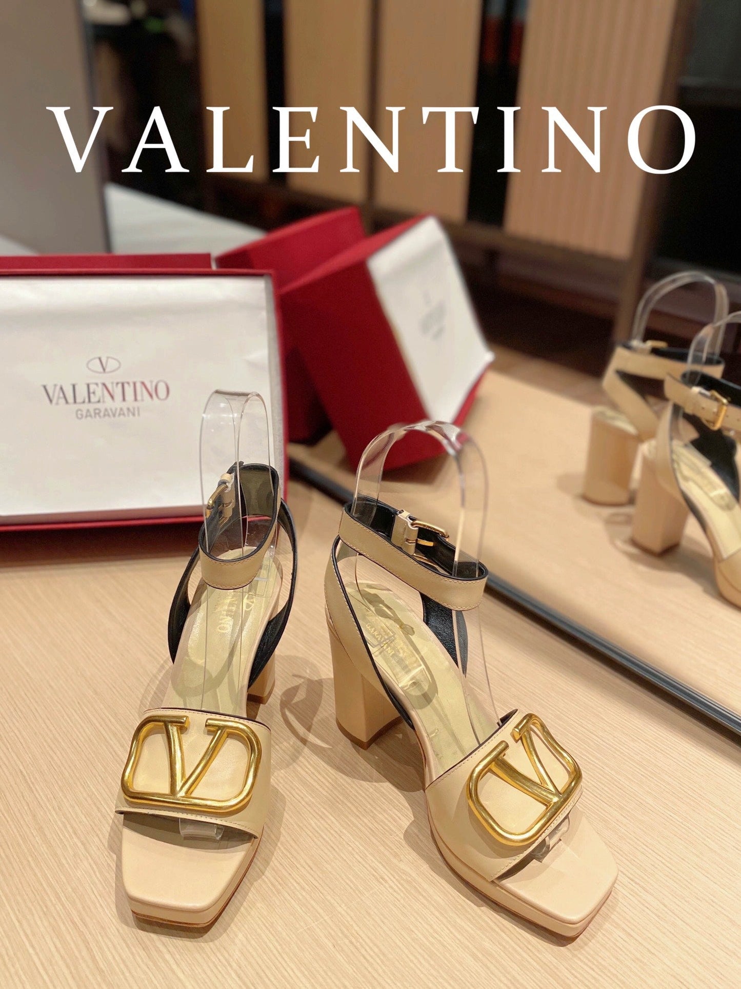 Valentino Garavani Strap Heeled Sandals With V Logo Signature EmbellisGLAMIent Light Yellow For Women