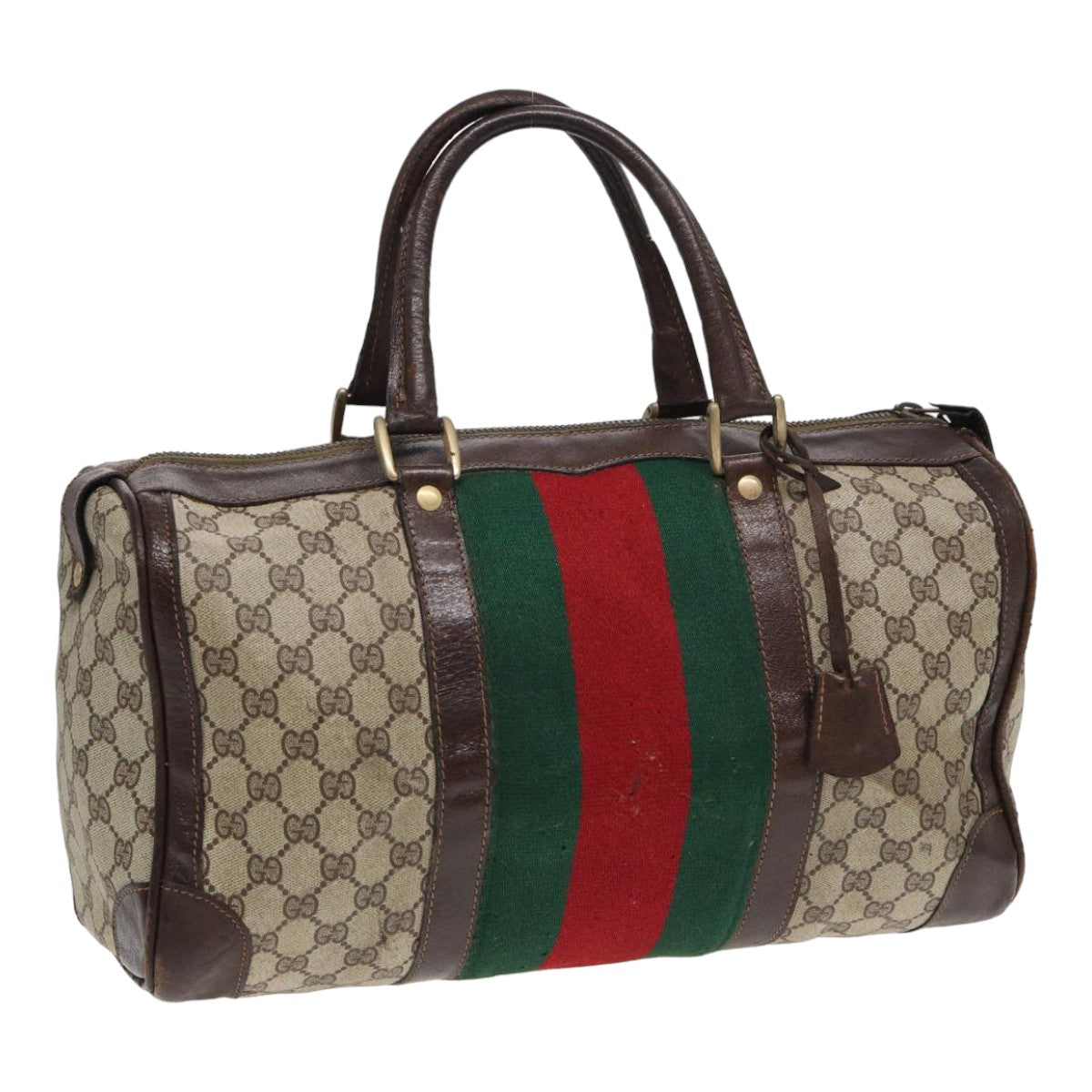 GUCCI GG Supreme Web Sherry Line Boston Bag PVC Beige Red Green 84232