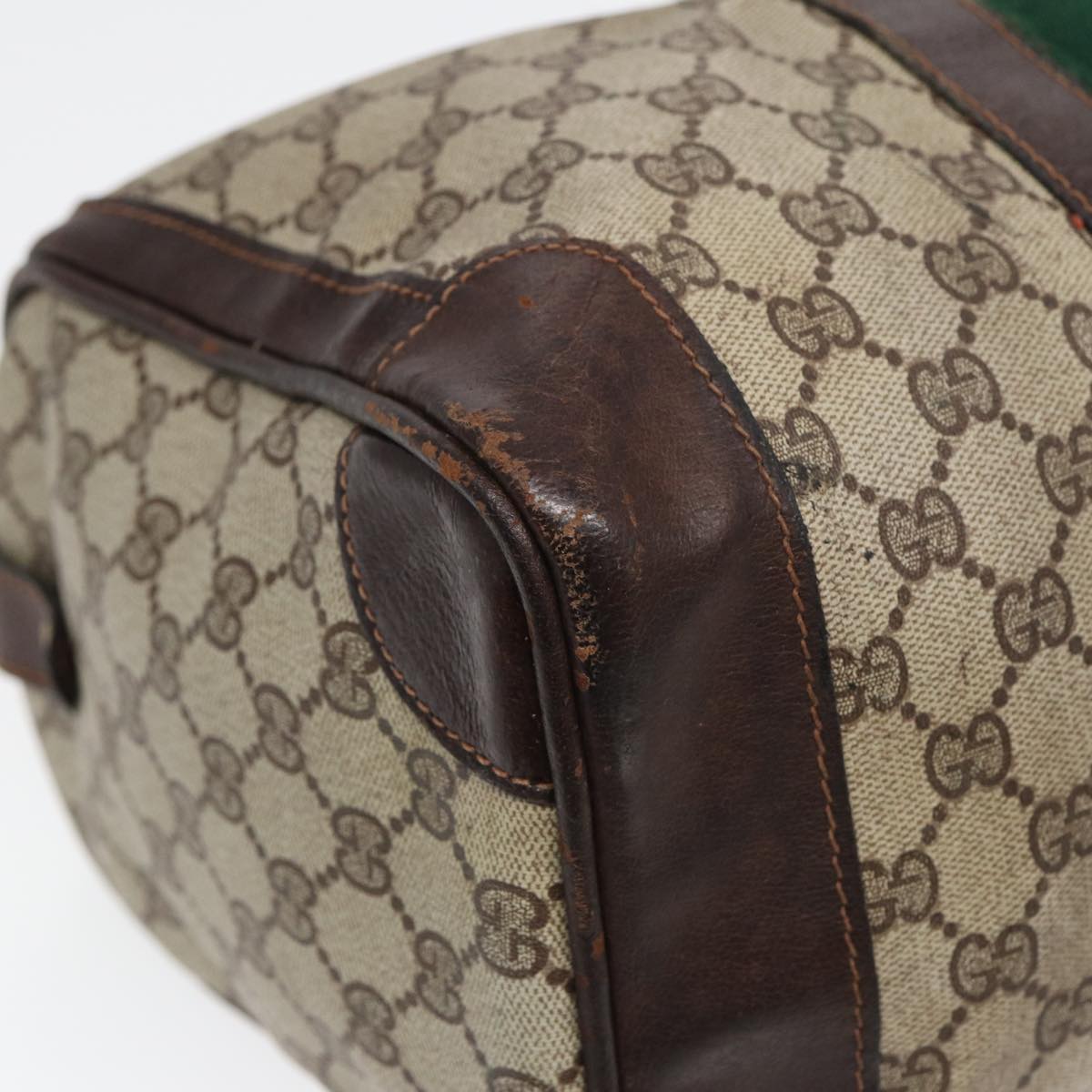 GUCCI GG Supreme Web Sherry Line Boston Bag PVC Beige Red Green 84232