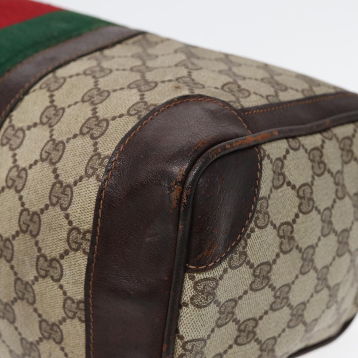 GUCCI GG Supreme Web Sherry Line Boston Bag PVC Beige Red Green 84232