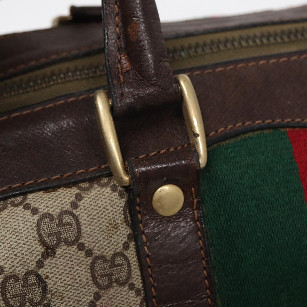 GUCCI GG Supreme Web Sherry Line Boston Bag PVC Beige Red Green 84232