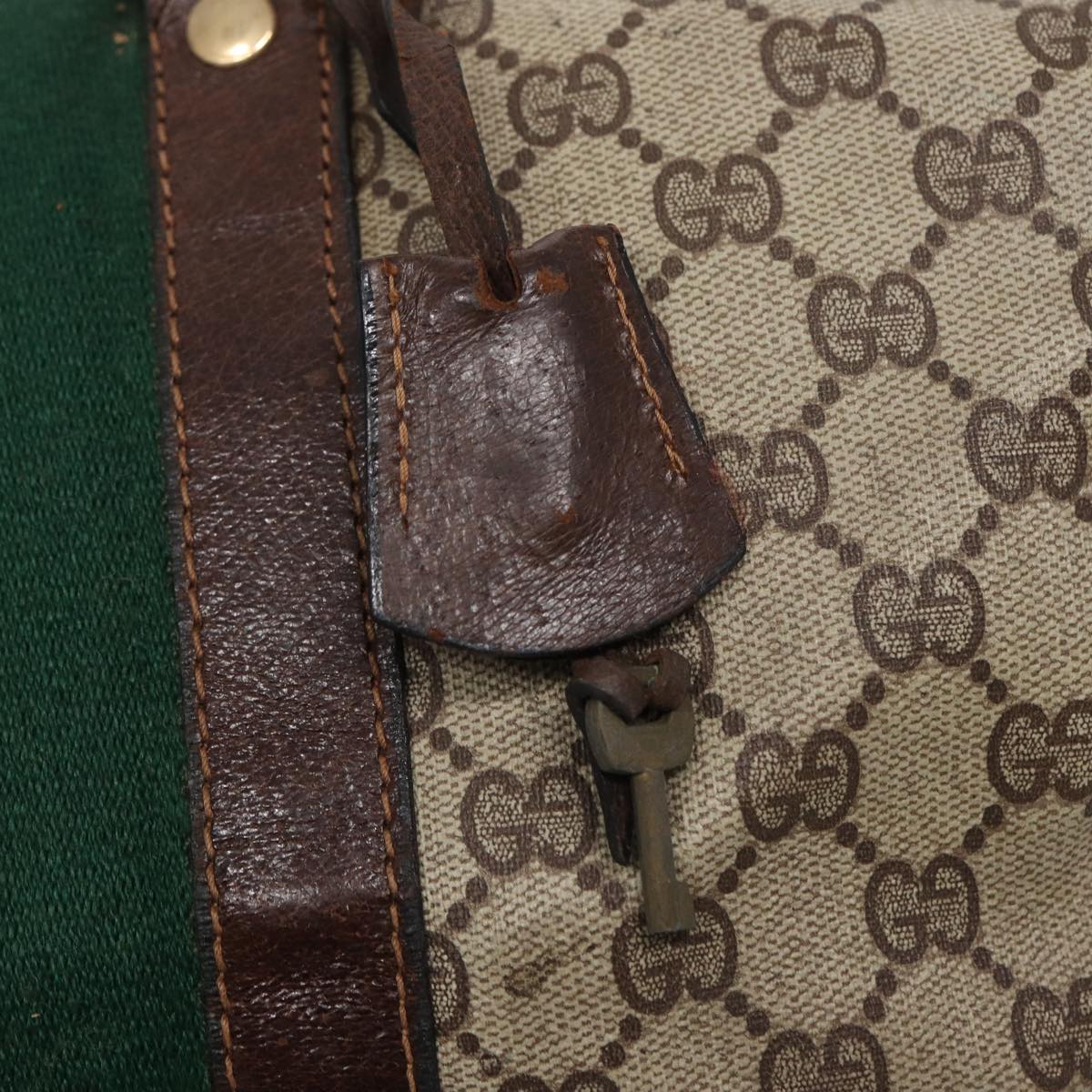 GUCCI GG Supreme Web Sherry Line Boston Bag PVC Beige Red Green 84232