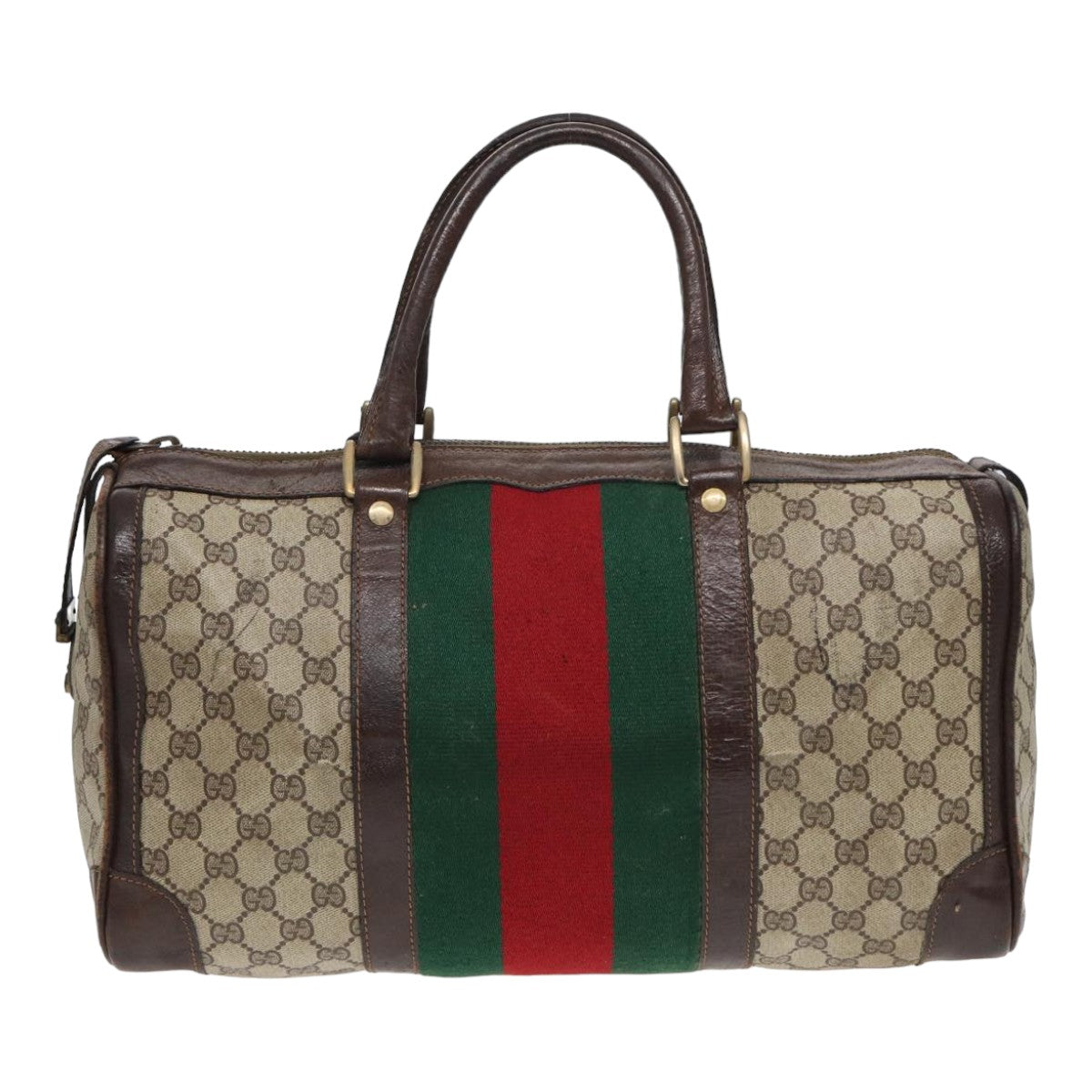 GUCCI GG Supreme Web Sherry Line Boston Bag PVC Beige Red Green 84232