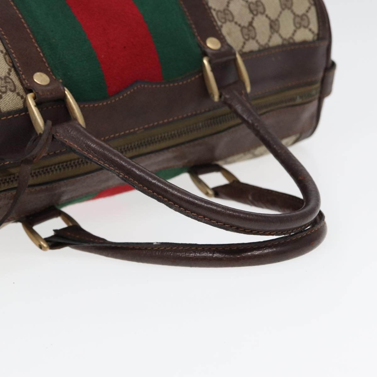 GUCCI GG Supreme Web Sherry Line Boston Bag PVC Beige Red Green 84232