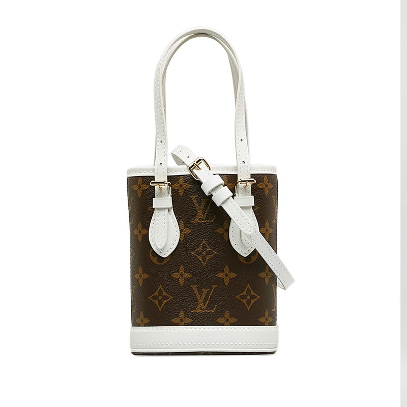 Louis Vuitton Monogram Nano Bucket Handbag 2WAY M81489 Brown White PVC Leather Ladies Louis Vuitton