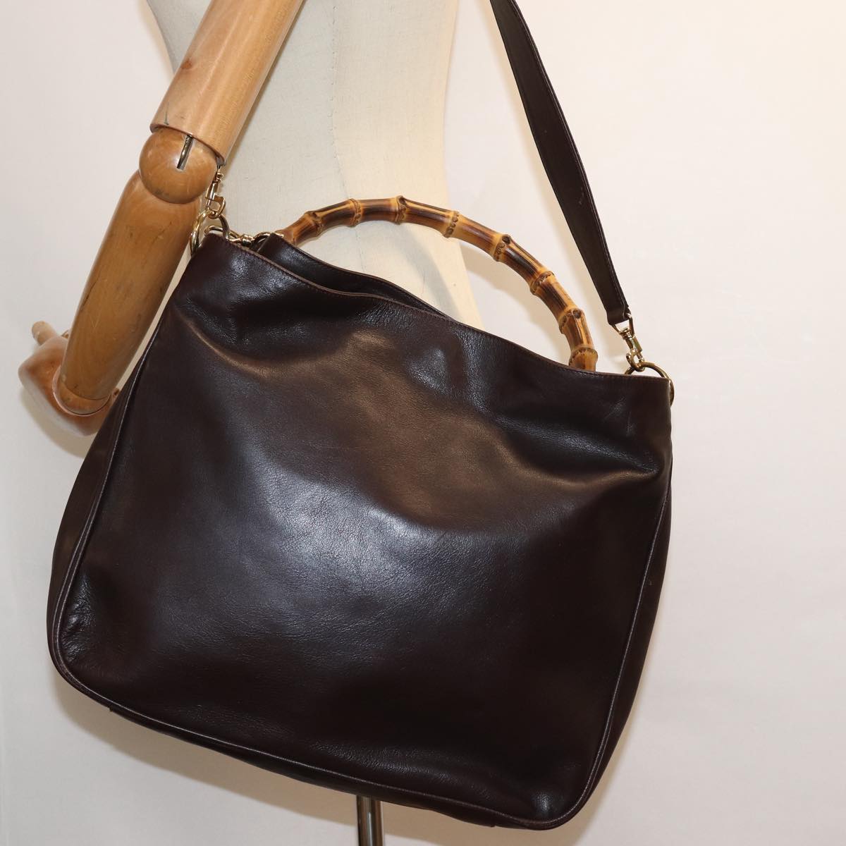GUCCI Bamboo Shoulder Bag Leather Brown 001 2123 1777 84430