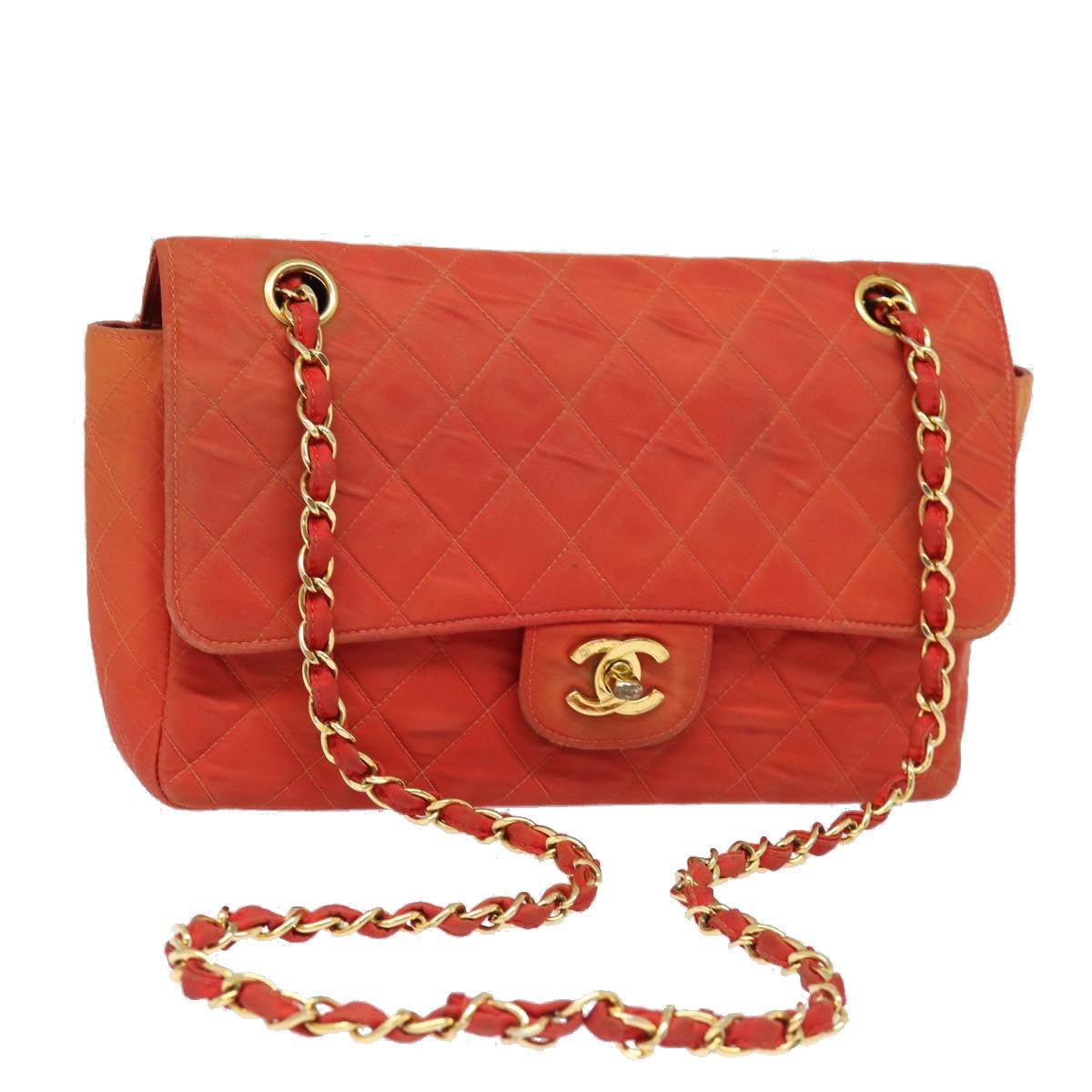 CHANEL Matelasse Chain Shoulder Bag Nylon Orange CC 84479