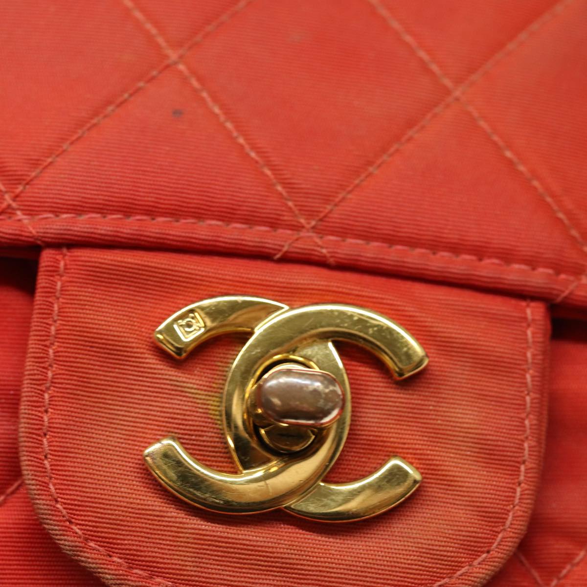 CHANEL Matelasse Chain Shoulder Bag Nylon Orange CC 84479