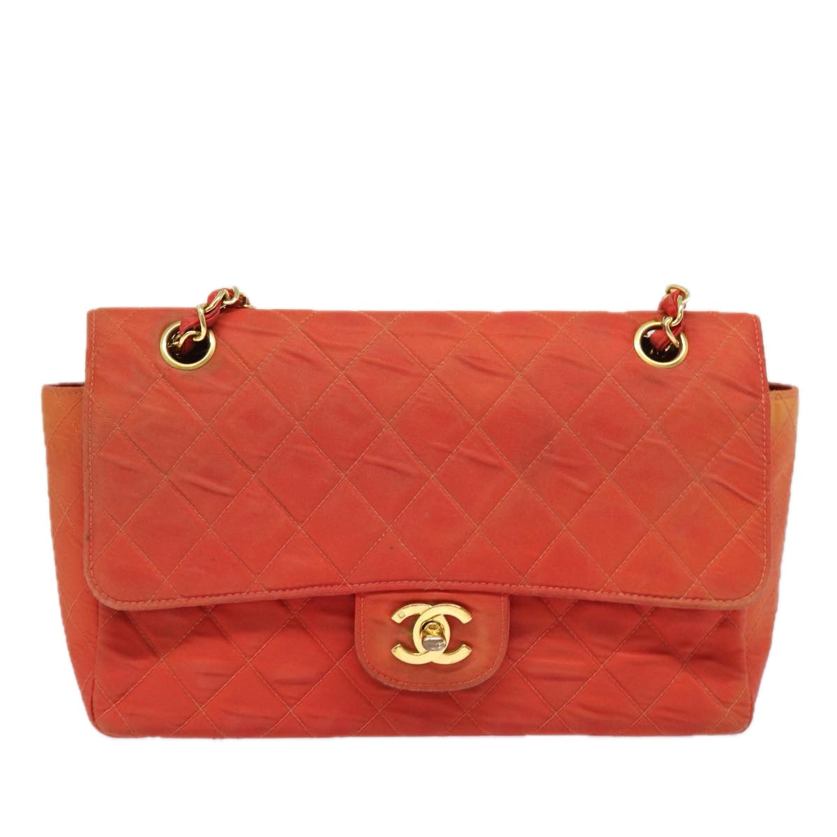 CHANEL Matelasse Chain Shoulder Bag Nylon Orange CC 84479