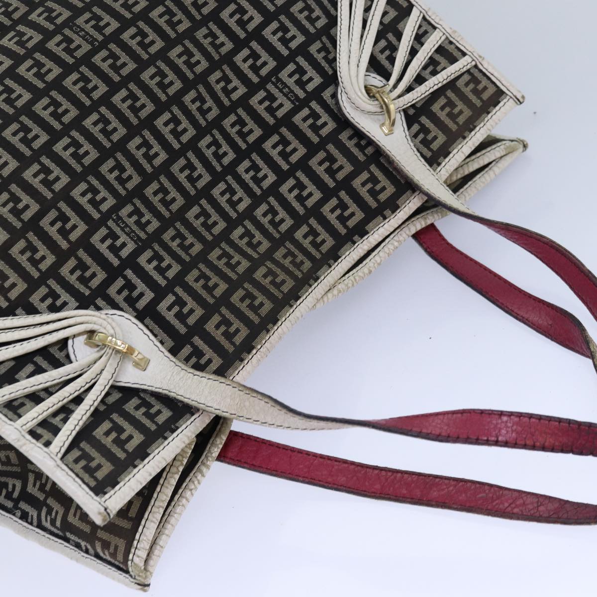 FENDI Zucchino Canvas Tote Bag Brown Gold 84553