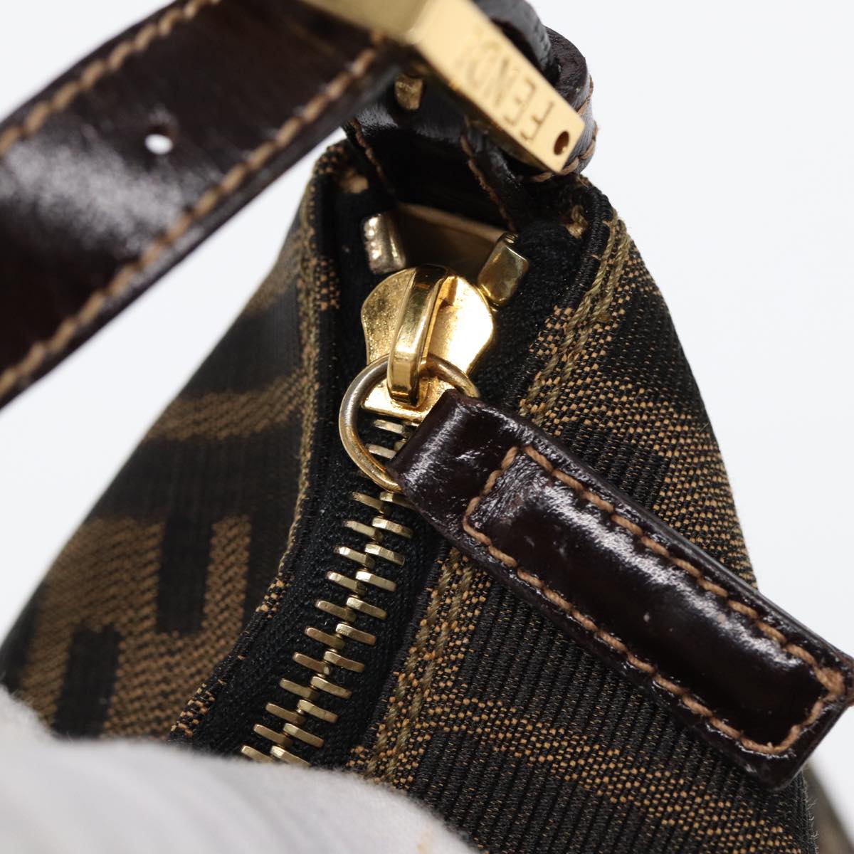 FENDI Zucca Canvas Hand Bag Brown Black gold 84622