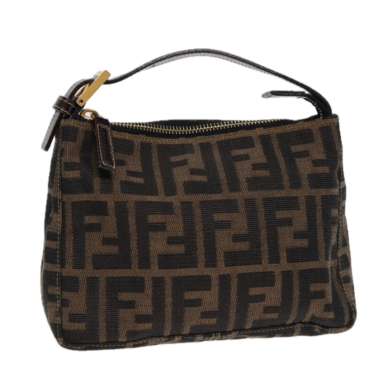 FENDI Zucca Canvas Hand Bag Brown Black gold 84622