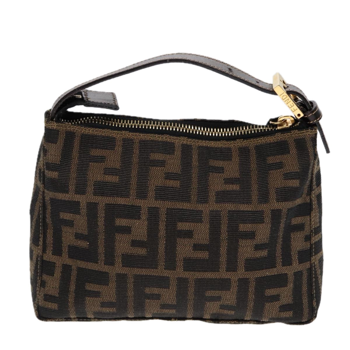FENDI Zucca Canvas Hand Bag Brown Black gold 84622