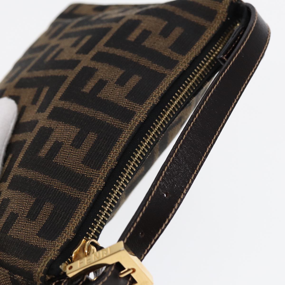 FENDI Zucca Canvas Hand Bag Brown Black gold 84622