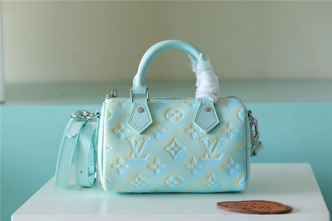 LV Nano Speedy Monogram Empreinte Vert D’eau Green For Women,  Shoulder And Crossbody Bags 16cm/6.3in LVÃ‚Â 
