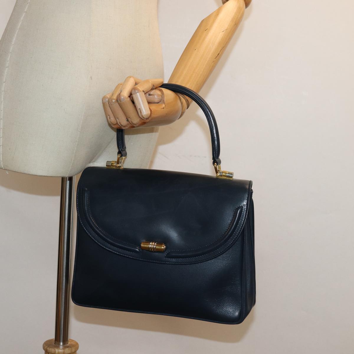 GUCCI Hand Bag Leather Navy 84810