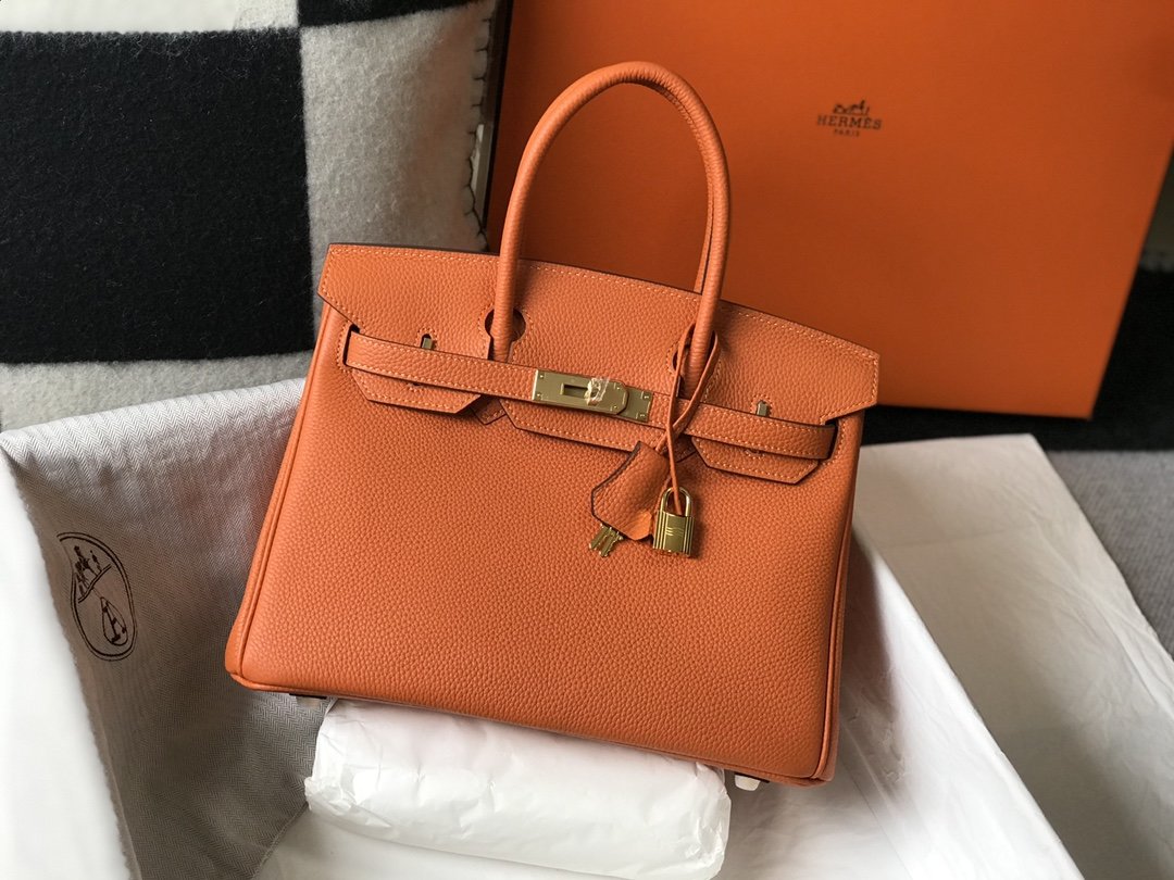 GLAMI Birkin Orange Togo Gold Hardware Bag For Women, Handbags, Shoulder Bags 30cm/12in